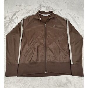 Vintage Nike Brown Track Jacket Mens XL Gray Tag Windbreaker Striped 90s Y2K